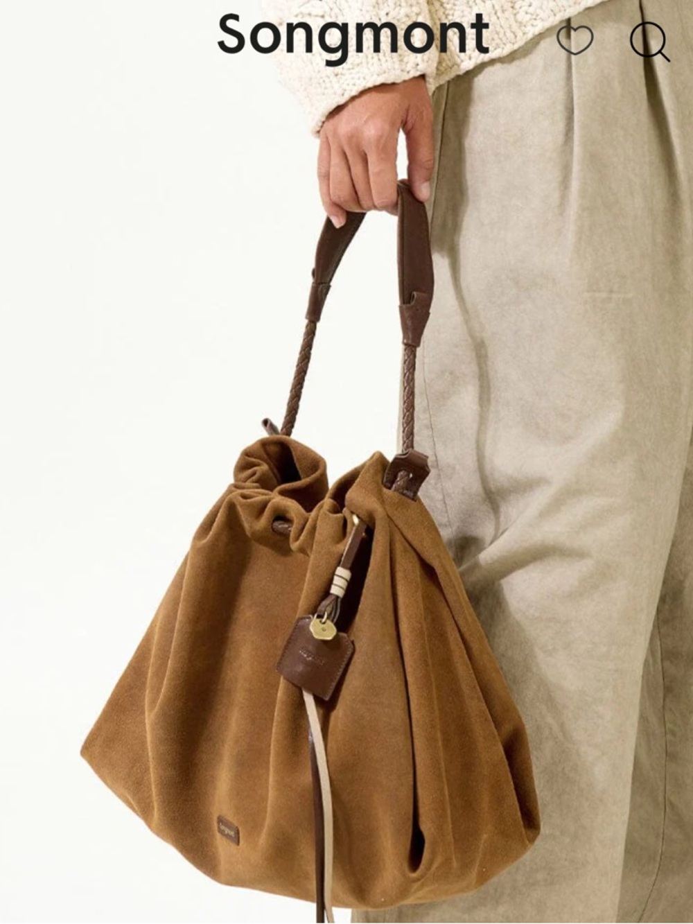 Songmont Medium Gather Bag Set in Ochre Suede with Morning Dew in Paris charm